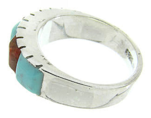 Turquoise And Apple Coral Southwest Ring Size 4-3/4 AW63691